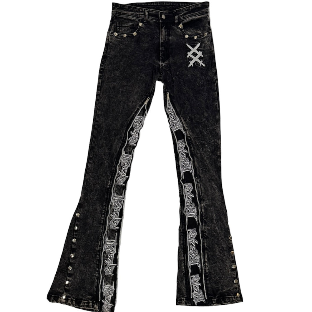 ACID WASHED ZIPPER FLARED JEANS