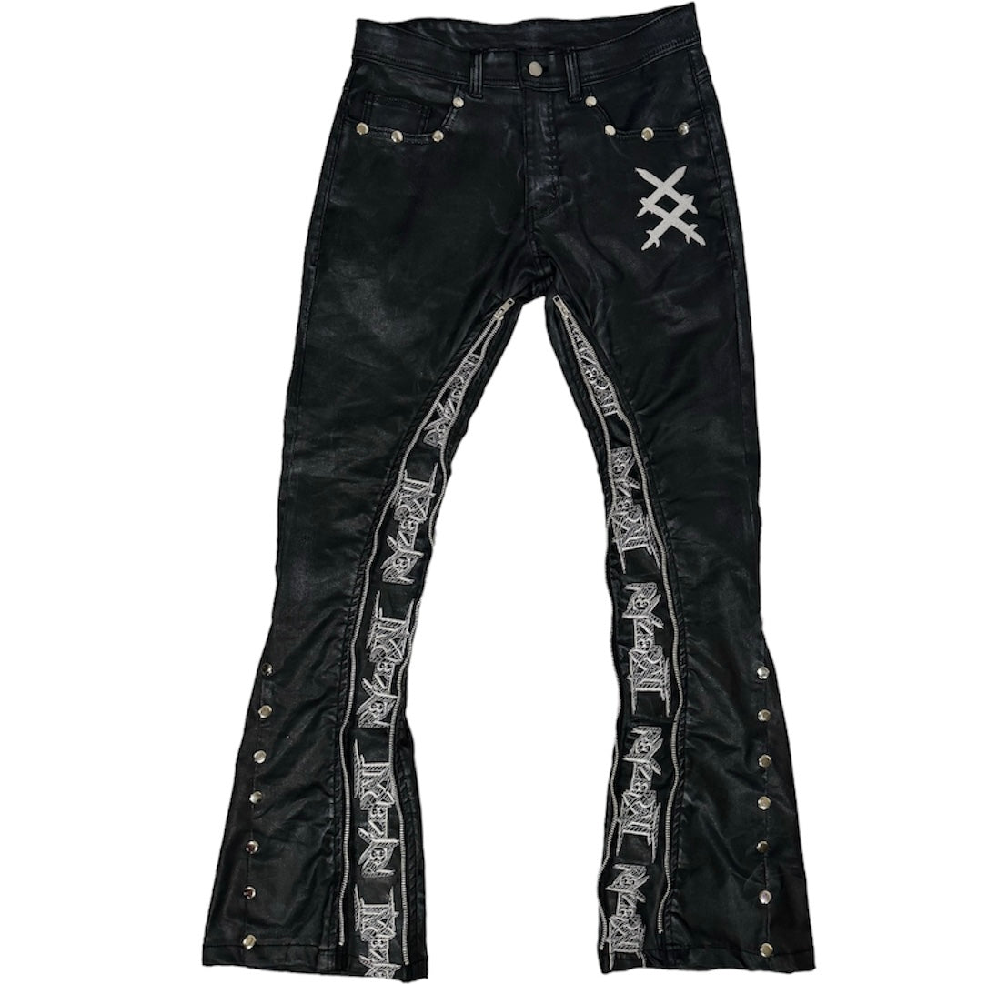 BLACK WAX ZIPPER FLARED JEANS