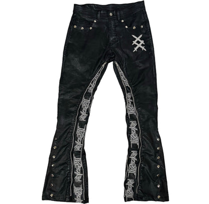 BLACK WAX ZIPPER FLARED JEANS